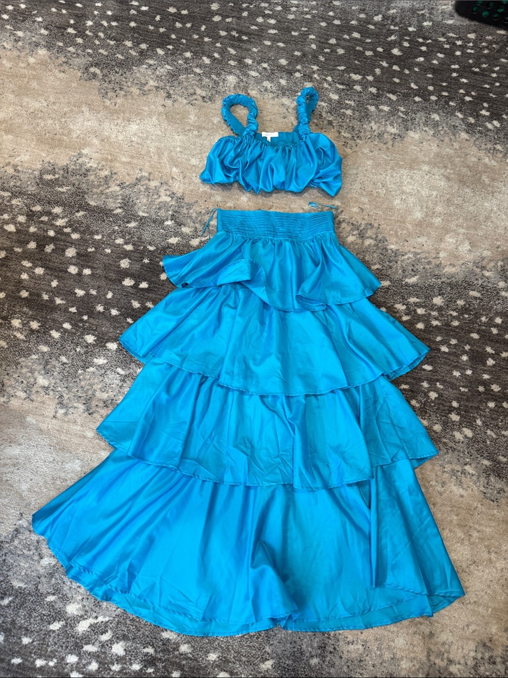 Bright Turquoise Ruffled Two-Piece Set